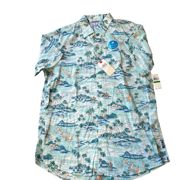 Izod Blue and Green Casual Button Down Shirt‎ with Tropical Charm - Picture 1 of 6